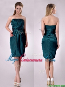 Exclusive Column Ruched Decorated Bodice Dama Dress in Hunter Green