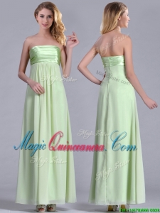 Latest Strapless Yellow Green Chiffon Dama Dress in Ankle Length