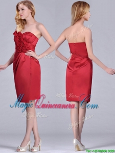 Low Price Red Column Satin Knee Length Dama Dress with Ruffles