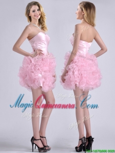 Modest Sweetheart Rolling Flowers Short Dama Dress in Baby Pink