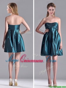 New Arrivals Strapless Ruched Taffeta Short Dama Dress in Teal