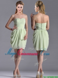Popular Ruched Decorated Bodice Short Dama Dress in Yellow Green