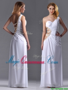 Beautiful Cut Out Waist One Shoulder White Dama Dress with Beading