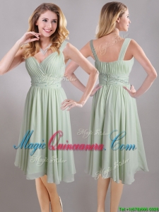 Exclusive Beaded and Ruched Apple Green V Neck Dama Dress in Chiffon