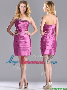 Popular Column Taffeta Dama Dress Beaded Decorated One Shoulder