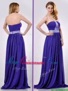 Empire Strapless Beaded Purple Long Dama Dress for Evening