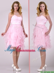 Lovely Empire Baby Pink Knee Length Dama Dress with Ruffles