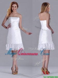 Low Price Strapless White Short Dama Dress in Lace and Satin