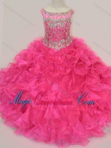 Exclusive Scoop Hot Pink Little Girl Pageant Dress with Beading and Ruffles