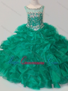 Exquisite Beaded and Ruffled Organza Little Girl Pageant Dress in Green