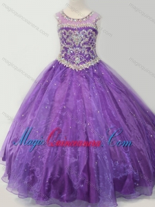 Latest Open Back Beaded Bodice Little Girl Pageant Dress in Purple