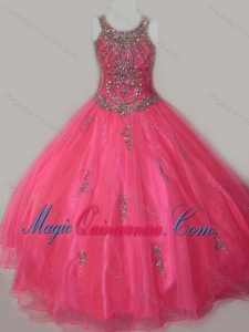 Beautiful Ball Gown Scoop Floor-length Beaded Lace Up Little Girl Pageant Dress in Organza
