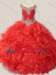 Beautiful Beaded and Ruffled Organza Little Girl Pageant Dress in Red