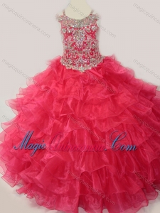 Cute Ball Gown Coral Red Beading and Ruffled Layers Little Girl Pageant Dress with Straps and Off the Shoulder