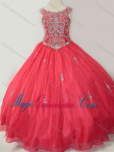 Hot Sale Puffy Scoop Little Girl Pageant Dress with Beading in Coral Red