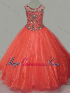 Latest Beaded Bodice Orange Little Girl Pageant Dress with Open Back