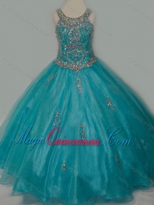 New Arrival Ball Gown Scoop Organza Long Lace Up Little Girl Pageant Dress with Beading