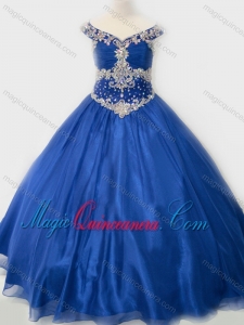 Popular Beaded Bodice Royal Blue Little Girl Pageant Dress in Organza