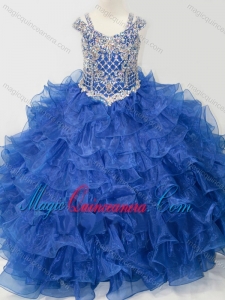 Puffy Skirt V-neck Beaded and Ruffled Layers Little Girl Pageant Dress with Straps