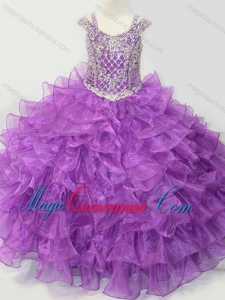 Puffy Skirt V-neck Lace Up Little Girl Pageant Dress with Straps and Ruffled Layers