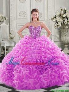 Cute Visible Boning Beaded Bodice Fuchsia Quinceanera Gown with Ruffles