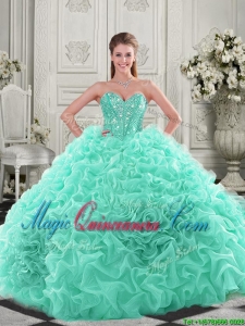 Pretty Puffy Skirt Visible Boning Apple Green Quinceanera Dress with Beading and Ruffles