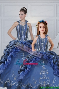 Classical Sweetheart Navy Blue Princesita Dresses with Embroidery