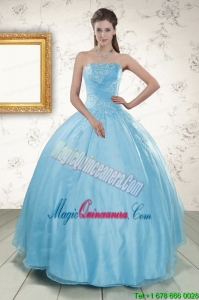 Strapless Beading 2015 Affordable Quinceanera Dress in Baby Blue