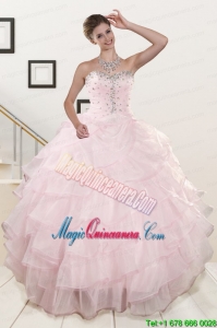 2015 Cute Baby Pink Quinceanera Dresses with Beading and Ruffles