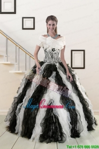 2015 Exclusive Black and White Quinceanera Dresses with Zebra and Ruffles