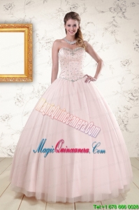 2015 Lovely Light Pink Beading Quinceanera Dresses