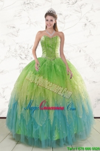 2015 New Style Beading and Ruffles Quinceanera Dresses in Multi Color