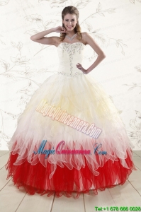 2016 Unique Multi Color Sweetheart Ruffled Quinceanera Dresses wth Beading