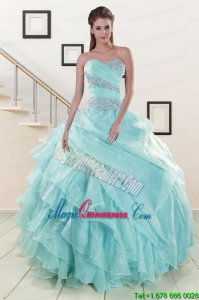 Beading and Ruffles Pretty Quinceanera Dresses in Turquoise for 2015