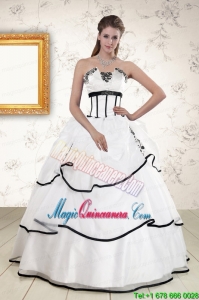 Cheap White and Black 2015 Quinceanera Dresses with Appliques