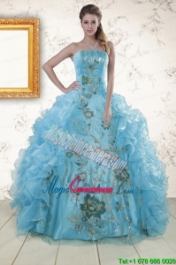 New Style Embroidery 2015 Quinceanera Dresses in Baby Blue