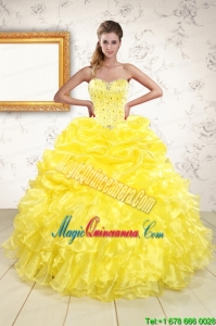 Popular Sweetheart Yellow Quinceanera Dresses with Beading