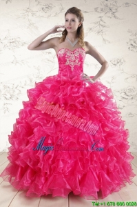 Pretty Hot Pink Sweet 15 Dresses with Appliques and Ruffles