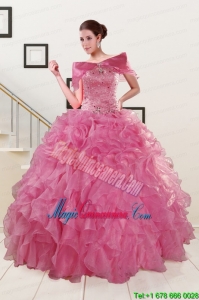 Puffy Sweetheart Pink Quinceanera Dresses with Beading