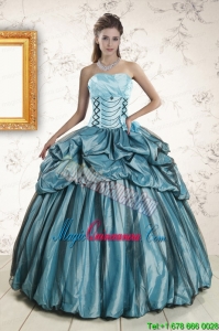 2015 Elegant Strapless Pick Ups Quinceanera Dresses in Teal