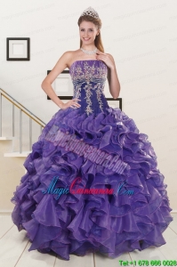 2015 Prefect Purple Sweet 15 Dresses with Embroidery and Ruffles