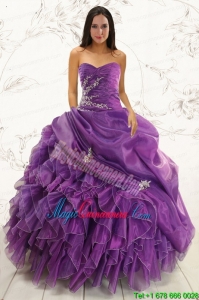 2015 Romantic Purple Ball Gown Quinceanera Dress with Appliques and Ruffles