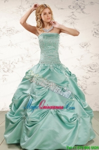 Cheap Turquoise Quinceanera Dresses with Appliques and Pick Ups