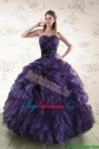 Elegant Sweetheart Appliques Purple Quinceanera Dress for 2015