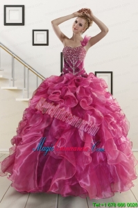 Exclusive Beading One Shoulder Sweet 16 Dresses in Fuchsia