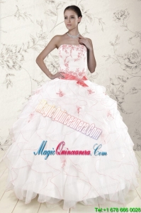 Most Popular White Quinceanera Dresses with Pink Appliques and Ruffles