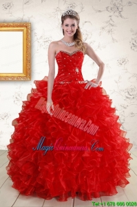 Pretty Ball Gown Sweetheart Red Quinceanera Dresses with Beading