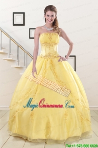 Wonderful Yellow 2015 Quinceanera Dresses with Strapless