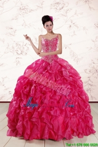 2015 Beautiful Spaghetti Straps Beading Quinceanera Dresses in Hot Pink