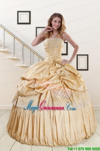 2015 Brand New Champagne Quinceanera Dresses with Appliques